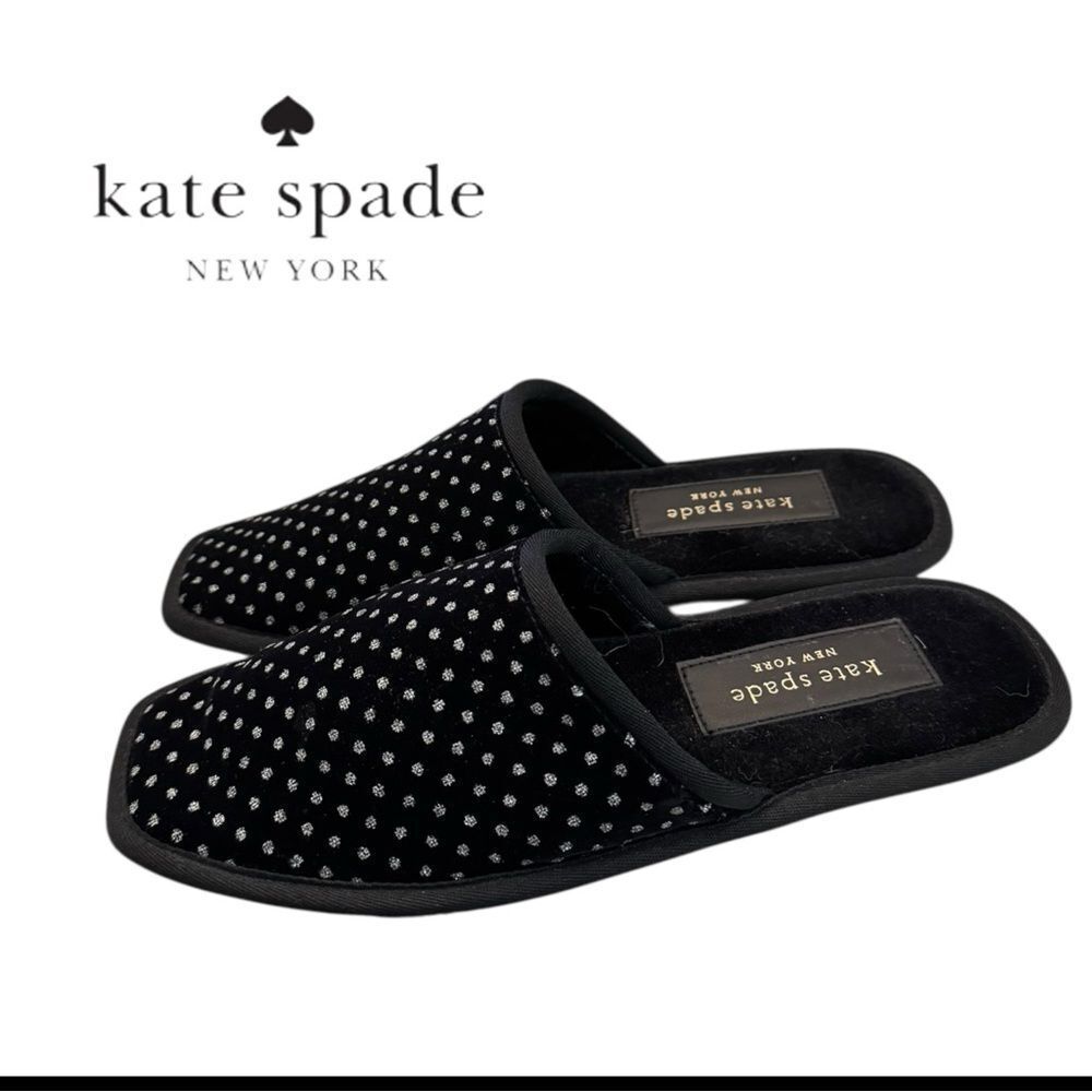 Kate Spade Dove Black Silver Slide Velvet Slippers 7